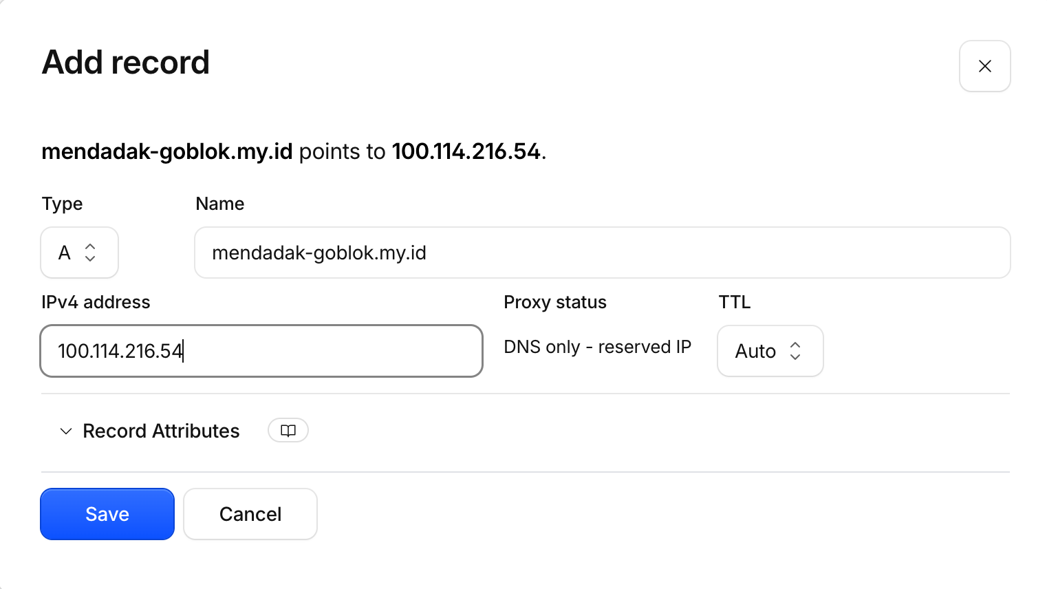 Cloudflare add record dns